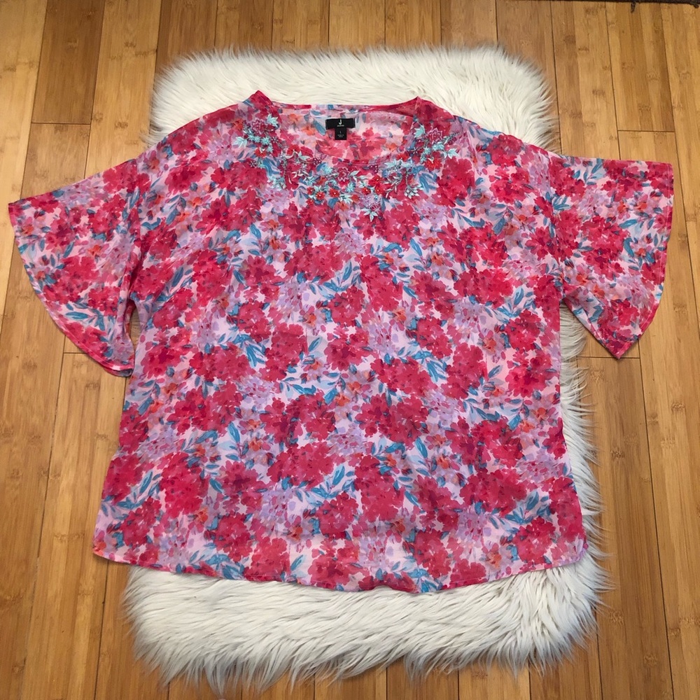 Jason Wu Beaded Embroidered Floral Ruffled Sleeves Blouse with Tank Top size L